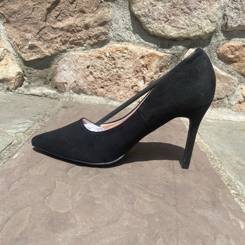 Black Vegan Suede Pointed Stiletto Pump